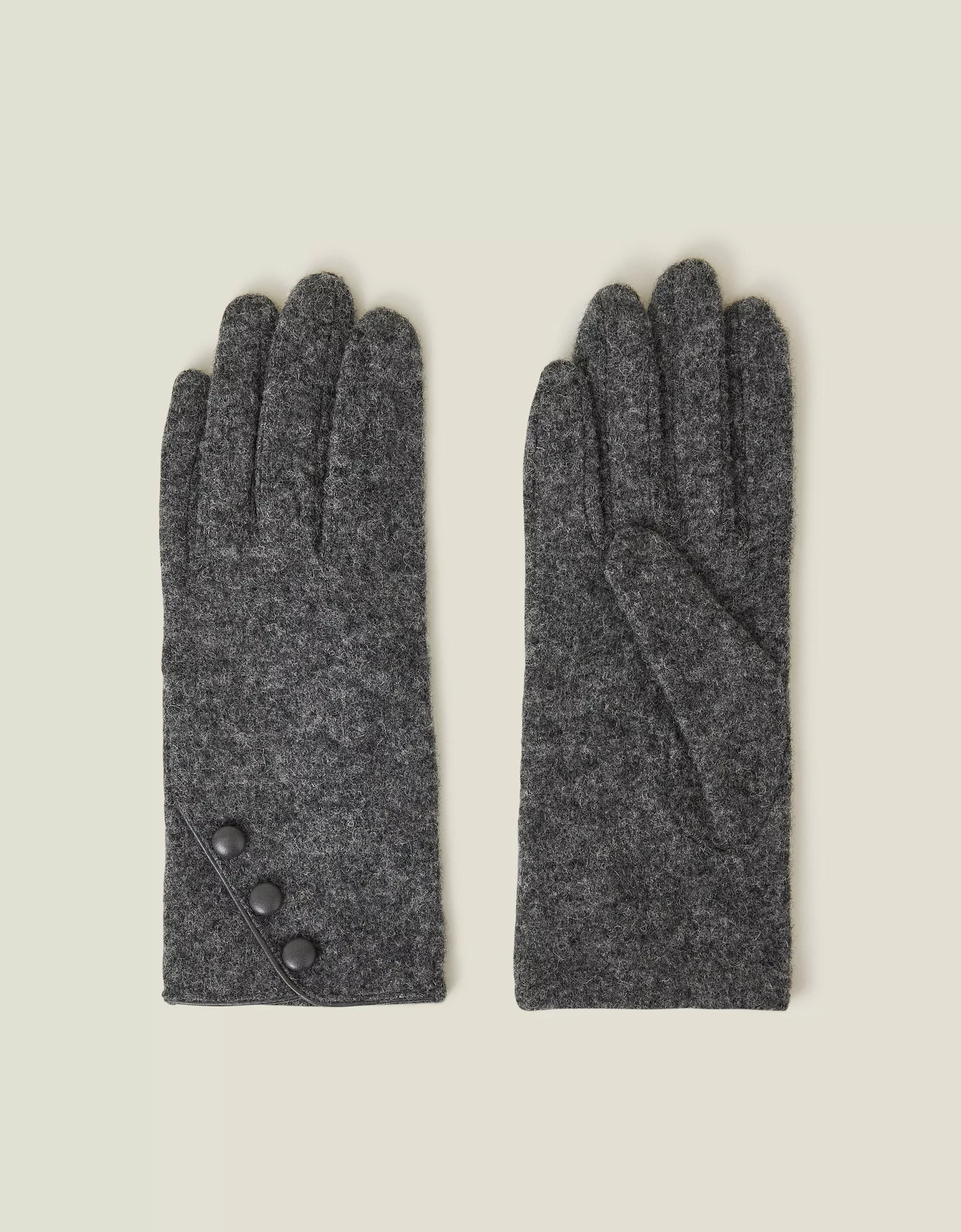 Touchscreen Button Gloves in Wool Blend Grey