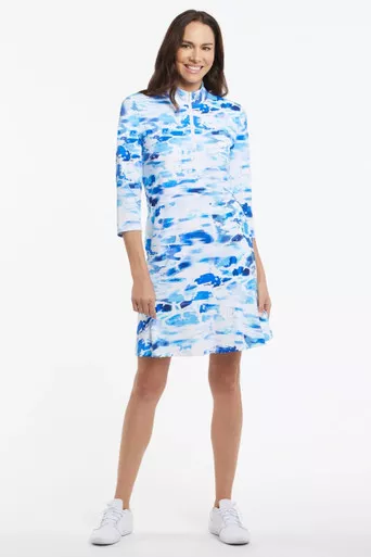 Tribal Blue Ocean Waves Zip Front Performance Dress