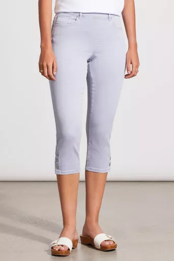 Tribal Five Pocket Pull On Zen Blue Capri With Hem Vent