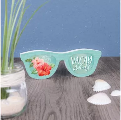 Tropical Sunglasses Shaped Vacay Mode Tabletop Sign