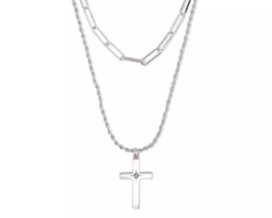 Twisted and Link Chains Silver Cross Necklace