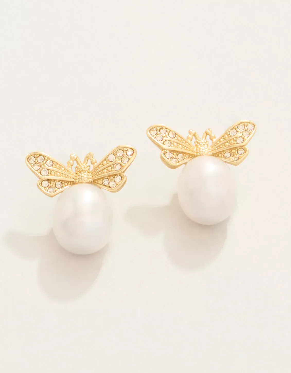 Vintage Bee Bauble Stud Earrings Pearl