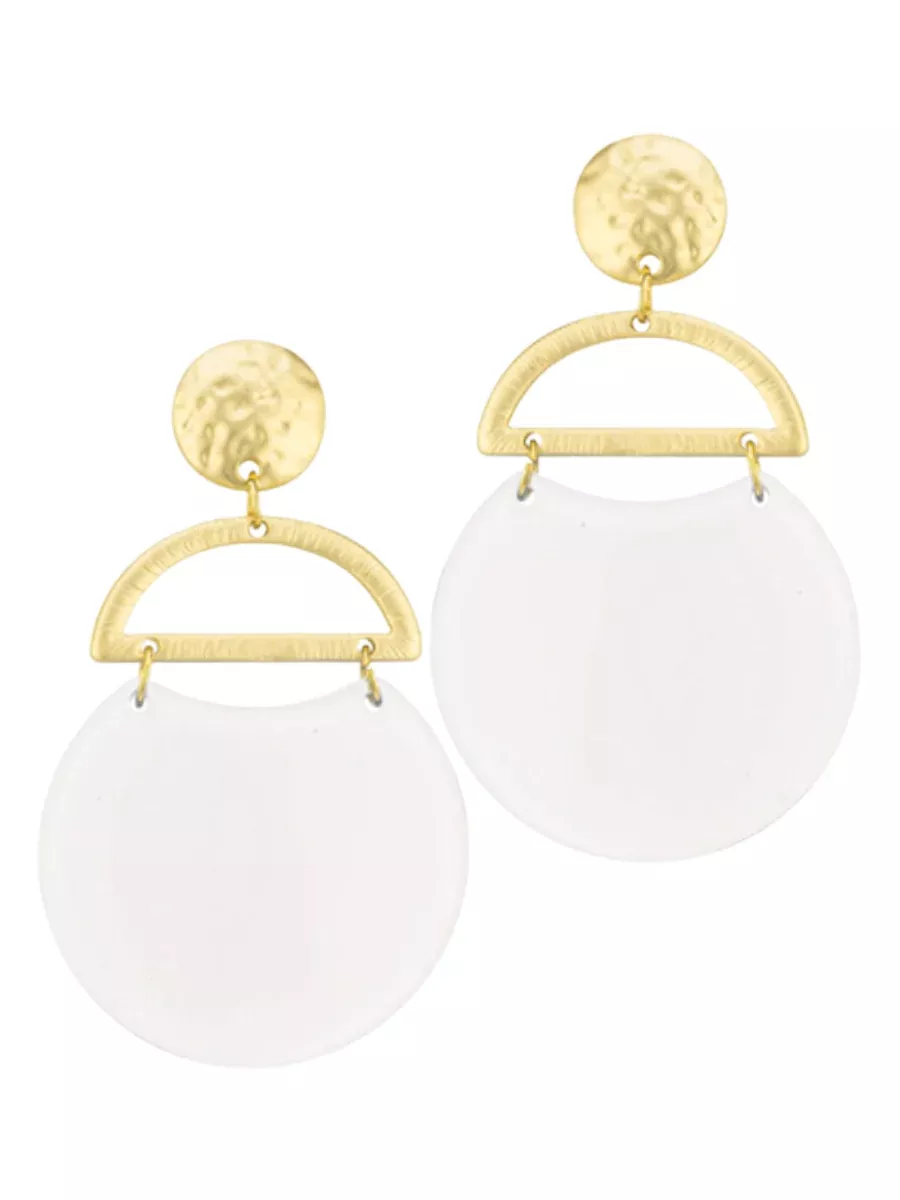 WHITE ACRYLIC LINK TEXTURED METAL EARRINGS