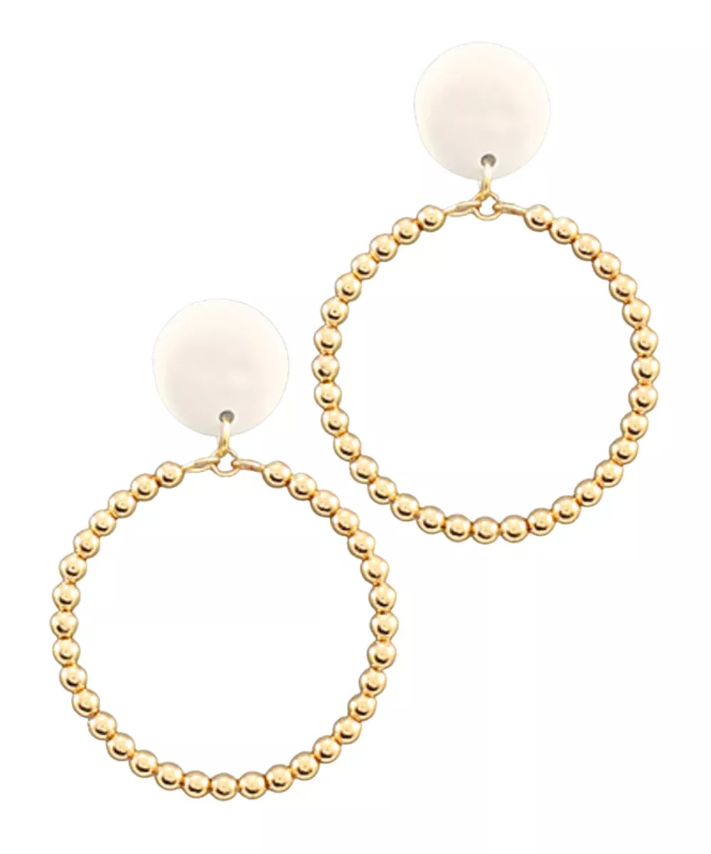 WHITE CLAY DISK & BALL CIRCLE EARRINGS