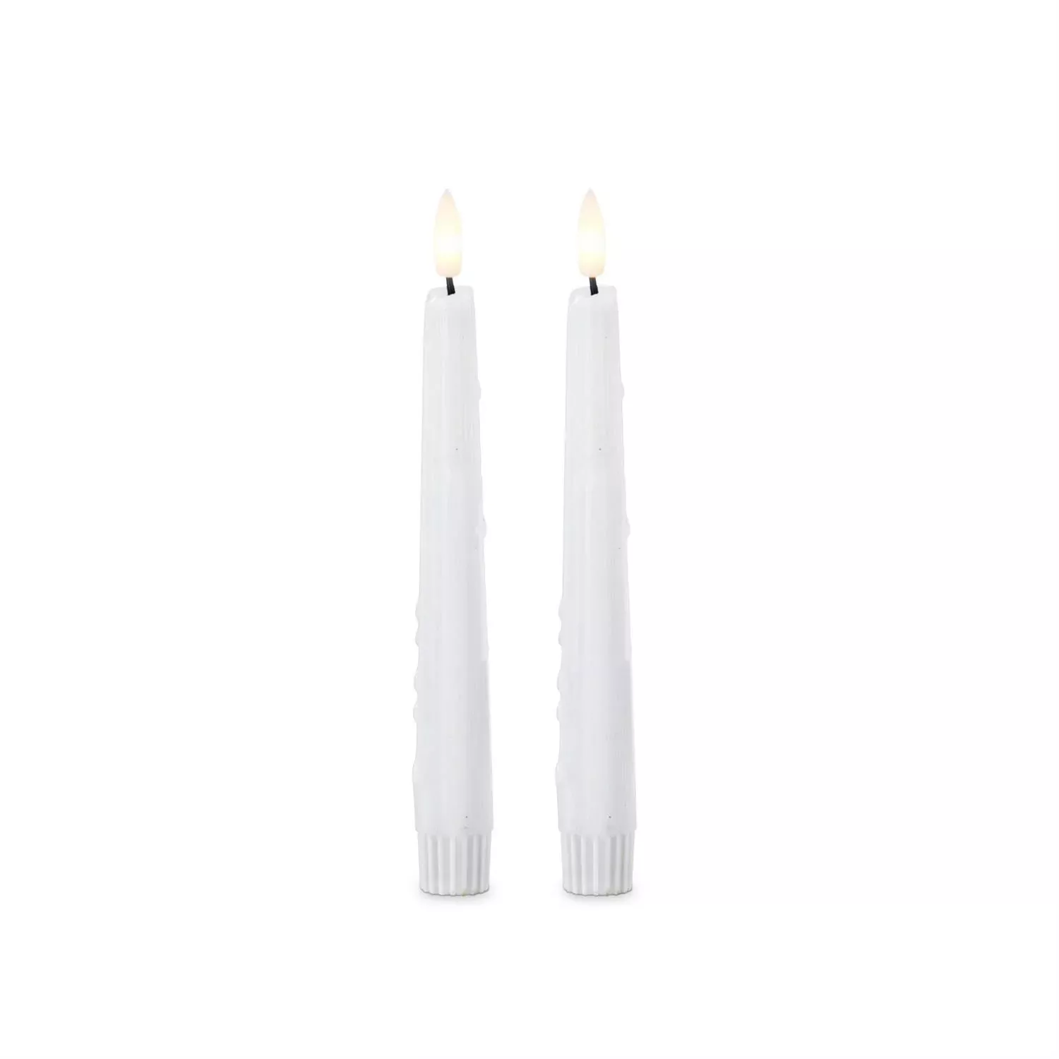 WHITE LED 8" DRIP TAPER CANDLE SET WITH TIMER