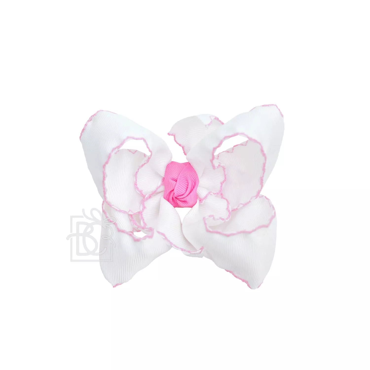 WHITE WITH HOT PINK CROCHETED EDGES BOW
