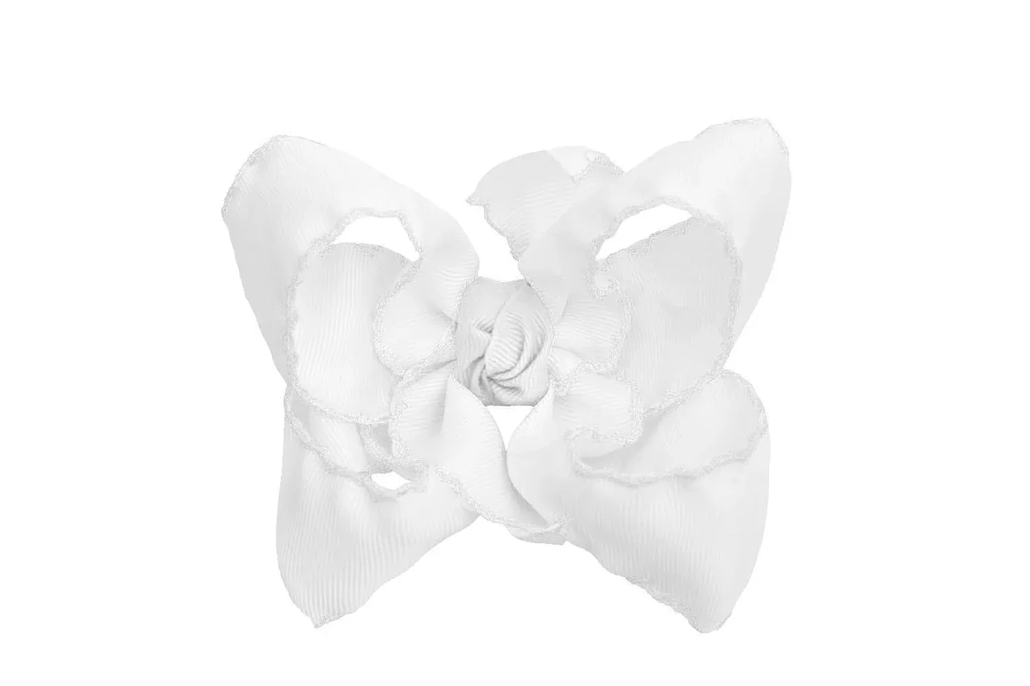 WHITE WITH WHITE CROCHETED EDGES BOW