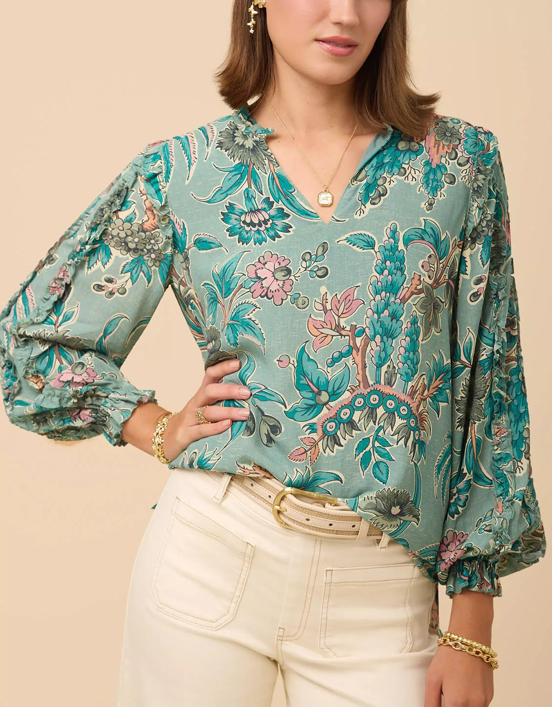 Wilenna Ruffle Blouse Bridge Street Blue