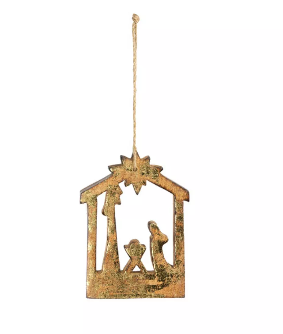 WOODEN CARVED NATIVITY ORNAMENT