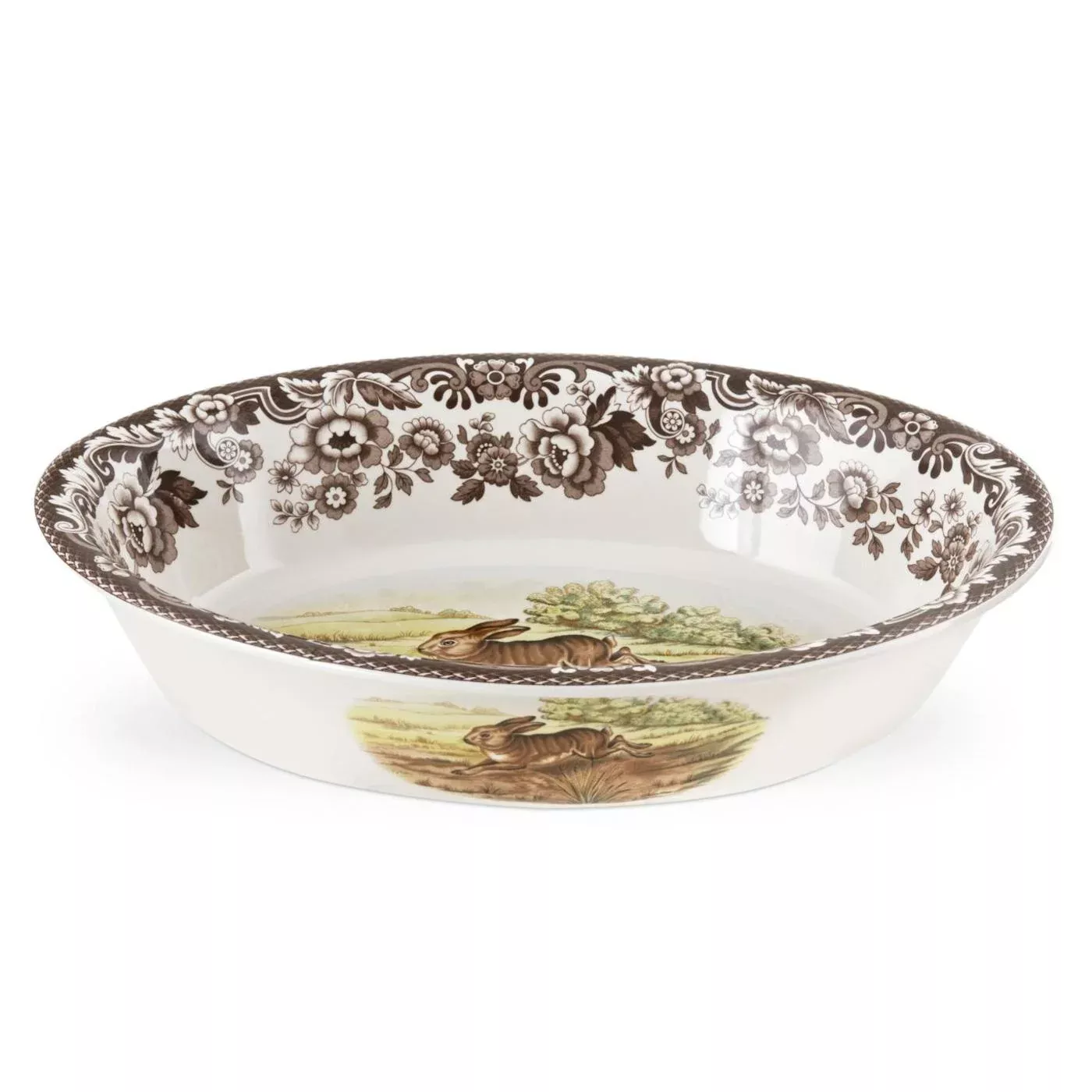 WOODLAND OVAL RIM DISH WITH RABBIT & PHEASANT