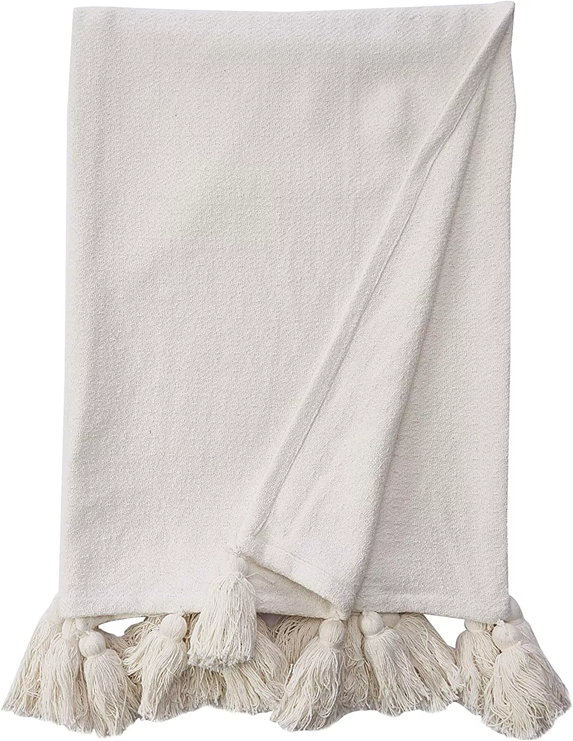 WOVEN TASSEL THROW - WHITE