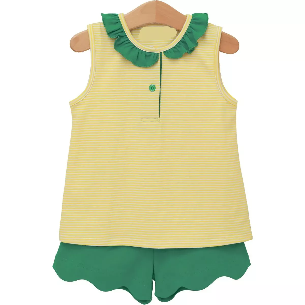 YELLOW STRIPE WITH GREEN TRIM NORA SHORT SET