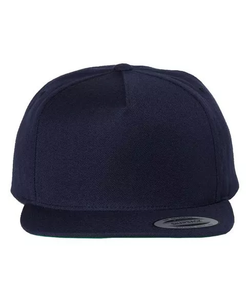 Yupoong 5089M- Black- Five Panel Wool Blend Snapback Cap