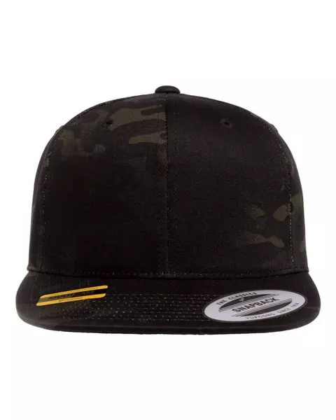 Yupoong 6089M- Black- Wool Blend Flat Bill Snapback Cap